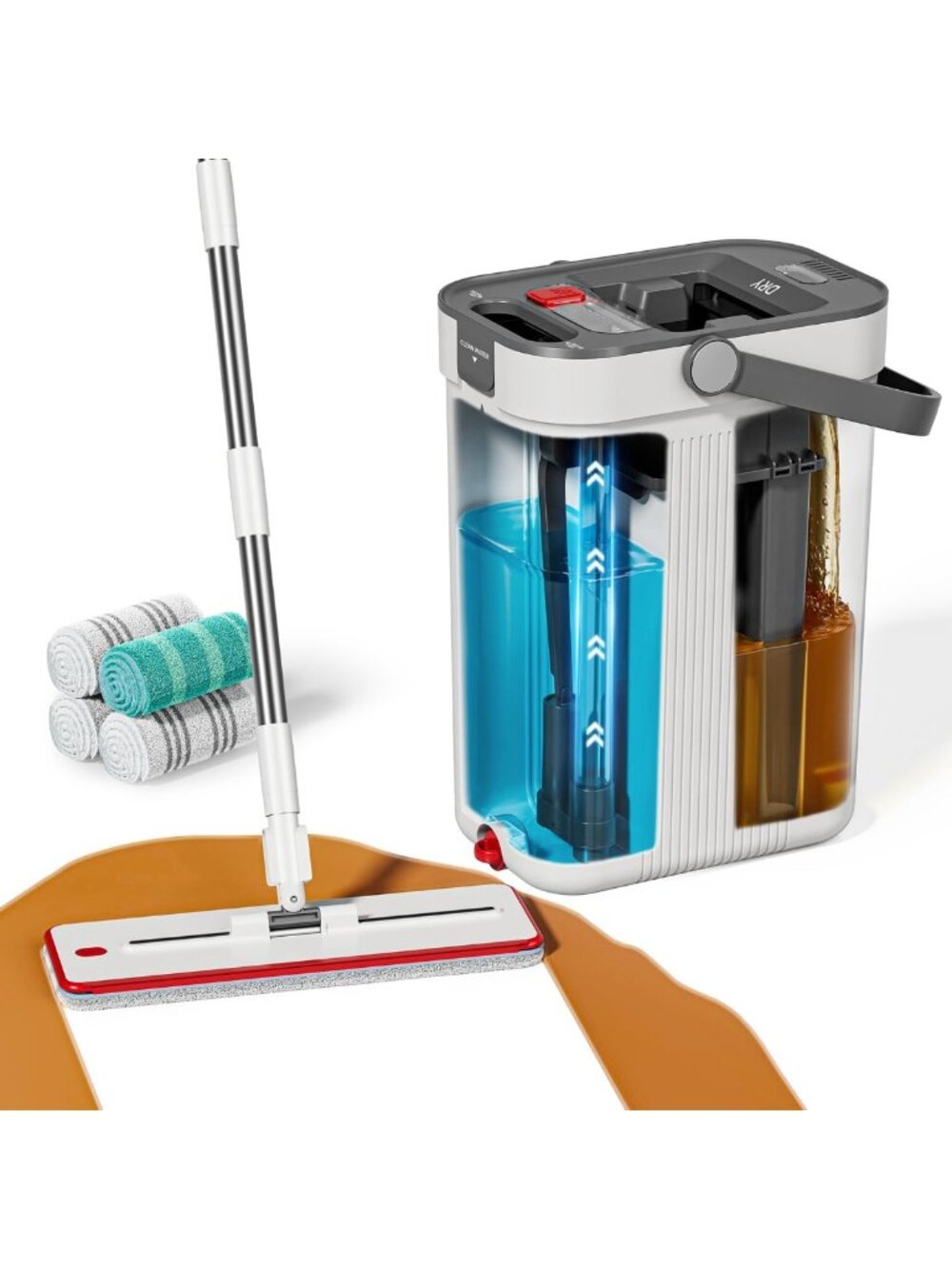 3-Tank Mop & Bucket Set with Wringer, Flat Mop for Hardwood, Vinyl, Tile - 4